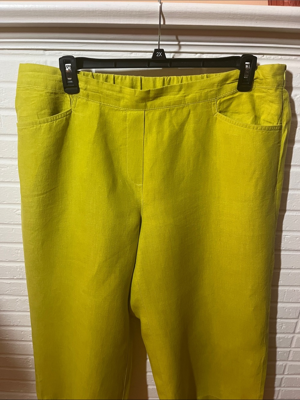 J.Jill Love Linen Lime Green Wide-Leg Cropped Pants - Picture 2 of 5